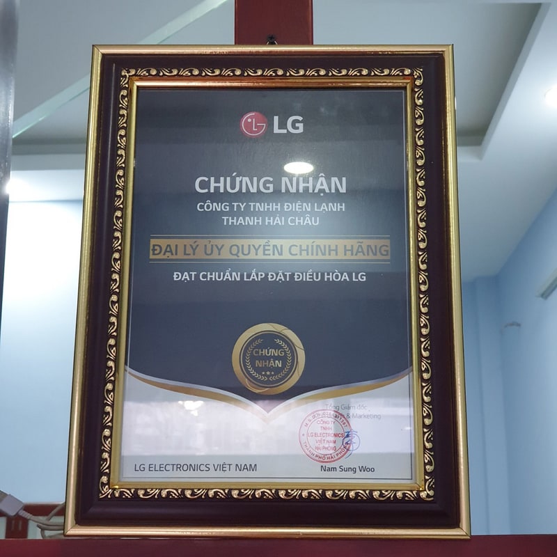 Chứng nhận ủy quyền máy lạnh LG của Thanh Hải Châu