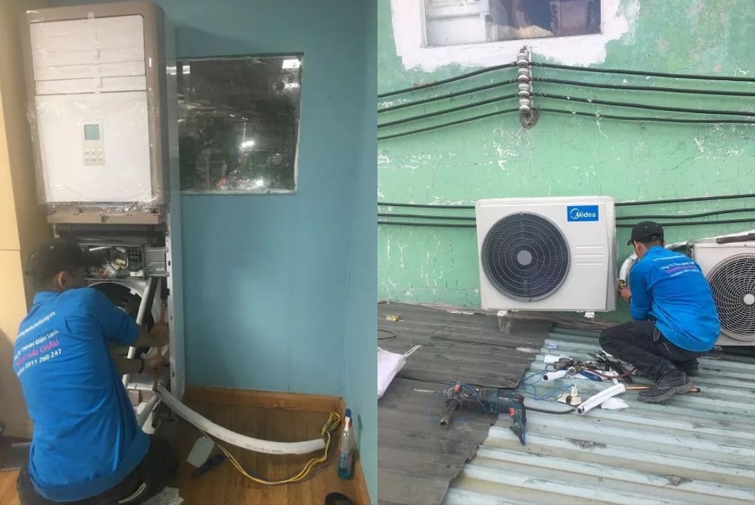 thi công máy lạnh tủ đứng midea